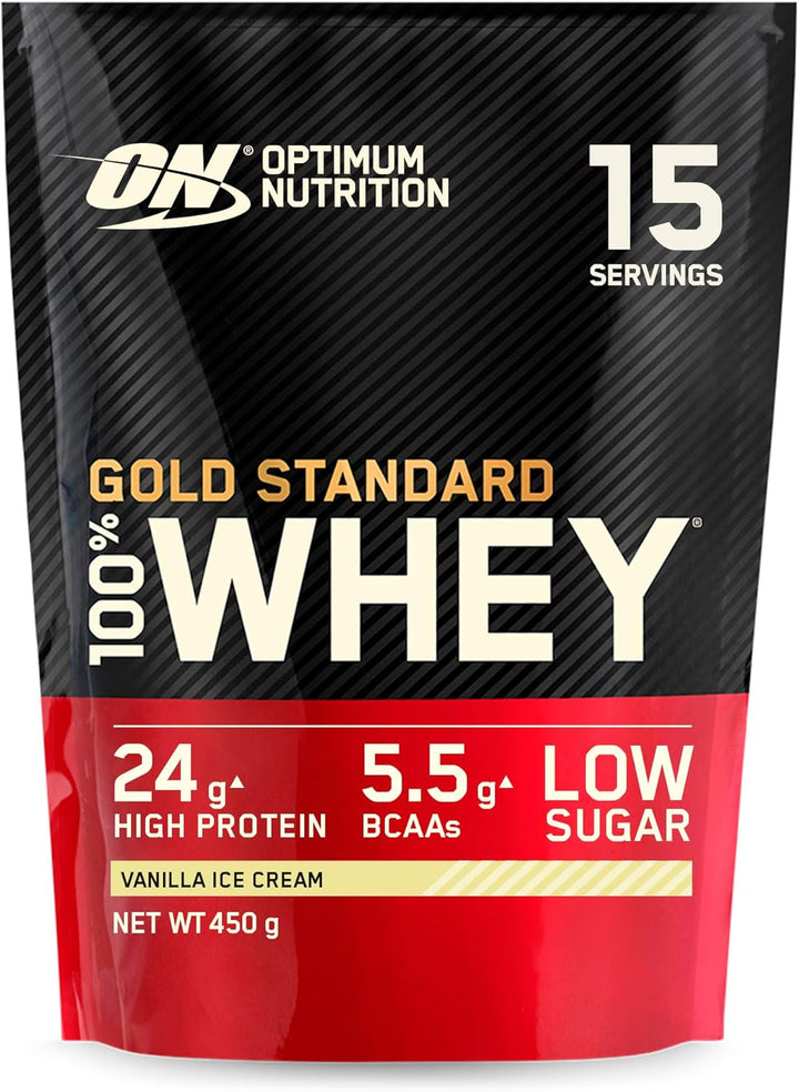 Gold Standard 100% Whey Muscle Building and Recovery Protein Powder with Naturally Occurring Glutamine and BCAA Amino Acids, Double Rich Chocolate Flavour, 15 Servings, 465 G