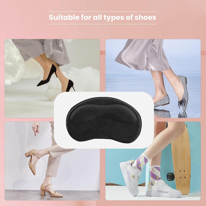 4 PCS Heel Cushion Pads,Heel Grips,Heel Grips for Ladies Shoes,For High Heels,Running Shoes Etc.Ensure That They Stay Safe in Various Activities Such as Dancing,Shopping Etc(Black)