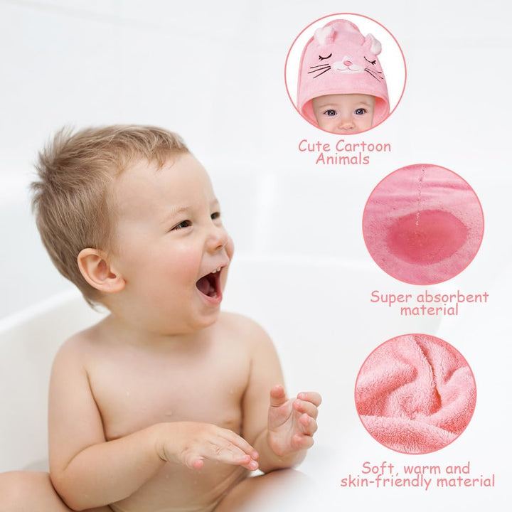 Baby Towels with Hood, Baby Bath Towels, 80X80Cm Soft and Absorbent Large Baby Bath Towel for Newborn and Infant, Toddler Bath Towel for Boys and Girls (Pink)