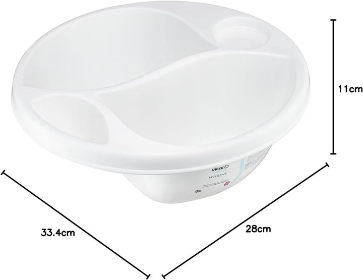 Perfectly Simple Top & Tail Bowl, Everyday Basic Top & Tail Bowl for Baby'S Baths, 2 Seperate Areas for Top and Tail Sponges, Ergonomic Design, Lightweight & Portable, 0M+, White