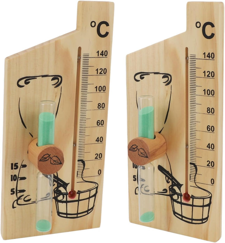 Sauna Thermometer Hourglass, Golden Elegant Design Sauna Temperature Gauge Sand Timer 0-140 Degree Celsius Wood for Hotel