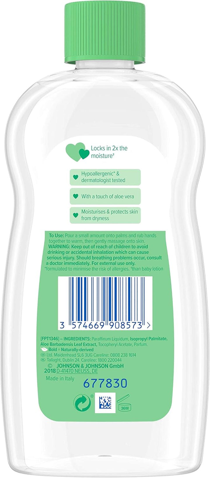 JOHNSON'S Aloe Vera Baby Oil 300Ml – Leaves Skin Soft and Smooth – Ideal for Delicate Skin
