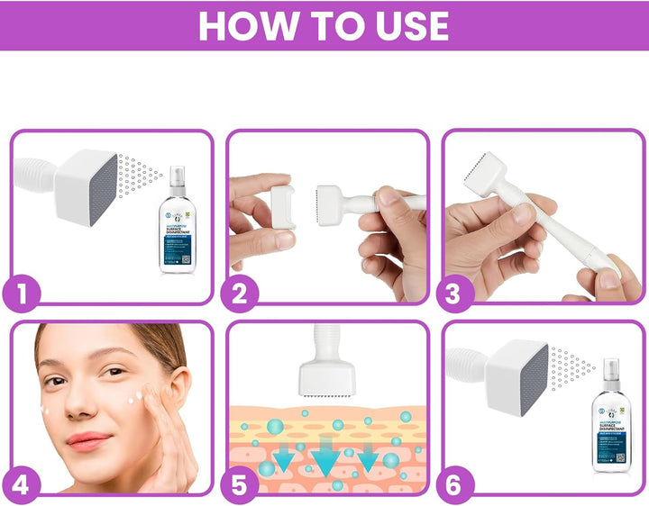 Adjustable 140 Pins Derma Stamp with 100Ml Disinfectant Spray – 0MM-3MM Adjustable Pins for Men and Women – Versatile Use for Skin and Scalp Care – Easy to Use – Packaging May Vary