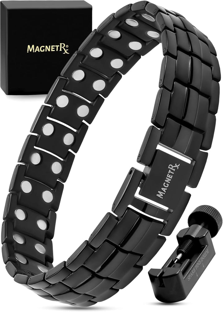 ® Magnetic Bracelets for Men - Ellipsemax 5X Strength 5,000 Gauss Magnets - Designed in USA & Patent Approved - Premium Titanium Mens Magnetic Bracelet & Adjustable Length (Gunmetal)