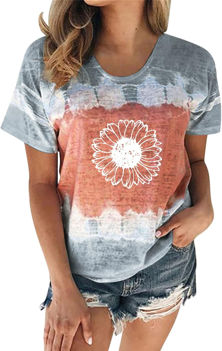 Women'S T-Shirt Summer Women'S Blouse Short Sleeve Floral Print T-Shirt Clothing Woman Basic Shirt Pullover Crew Neck Clothes T-Shirt Tops Casual Plain Tops Women'S Blouse