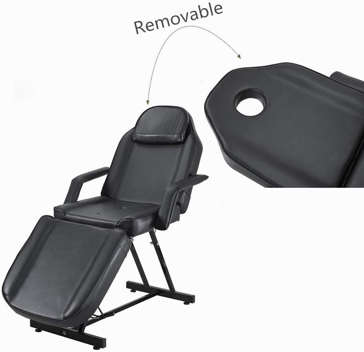 Balance Massage Bed Table Adjustable Reclining Beauty Salon Chair Tattoo Spa Facial Couch Bed with Stool (Black)