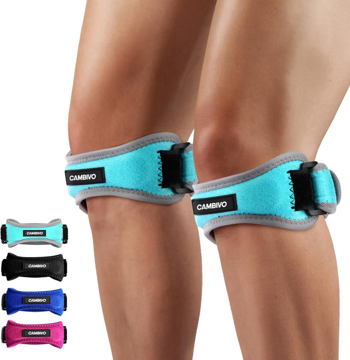 2 Pack Patella Tendon Knee Strap, Knee Support Brace for Women Men, Adjustable Band for Hiking, Soccer, Basketball, Baseball, Running, Tennis, Volleyball, Squats