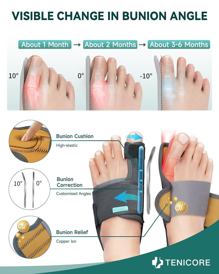 1 Pair Bunion Corrector Big Toe Straightener - Adjustable Bunion Splint with 2 Angle Bar, Bunion Toe Separator with Double Non-Slip Strap for Day Night Support - for Women & Men