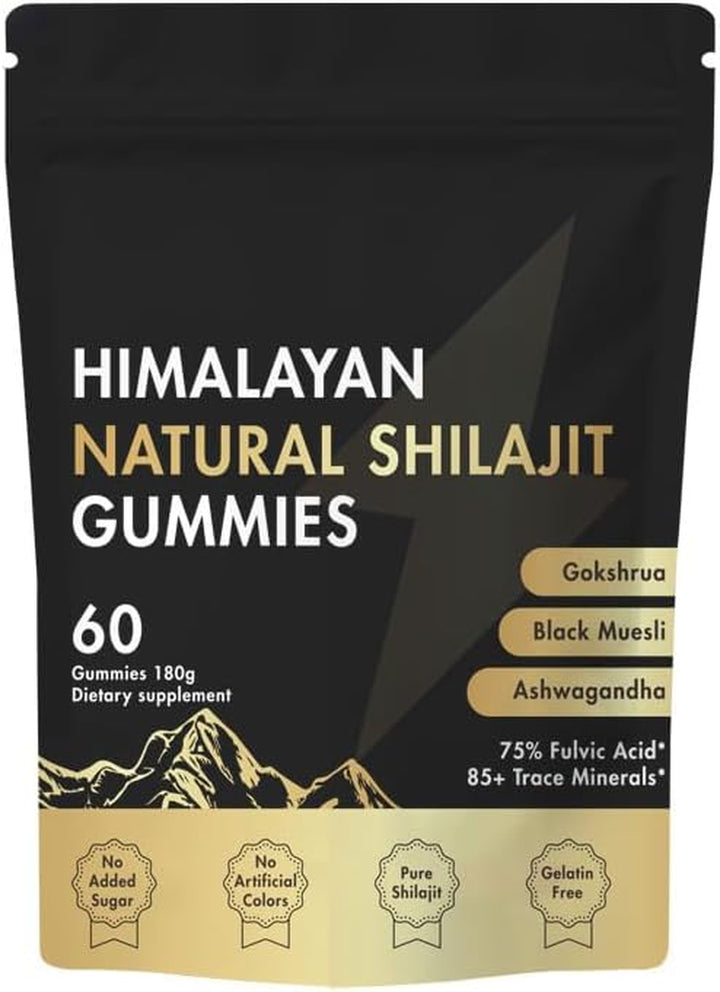 Shilajit Himalayan Gummies, Ashwagandha, and Gokshura | over 85 Trace Minerals and Humic Acids | Organic and Non GMO Micronutrient Supplements for Men and Women