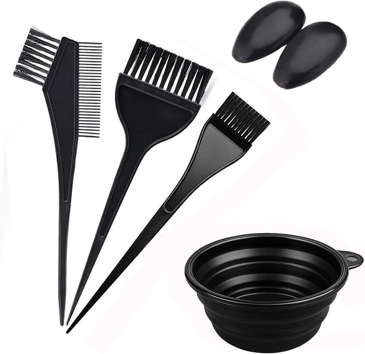Hair Dye Brush and Bowl Set, 6Pcs Hair Colour Brush and Bowl Tool, Brush Double-Sided Comb, Dye Brush, Ear Cover, Hair Colouring Tools for Home Salon Beauty