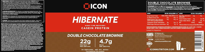 Hibernate Micellar Casein Protein - Double Choc Brownie, Slow-Release Nighttime Recovery Formula, 24G Protein, 100% Grass-Fed Casein, Low Sweetener – 900G, 30 Servings Casein protein, Slow-digesting protein, Protein supplement, Protein powder, Muscle reco