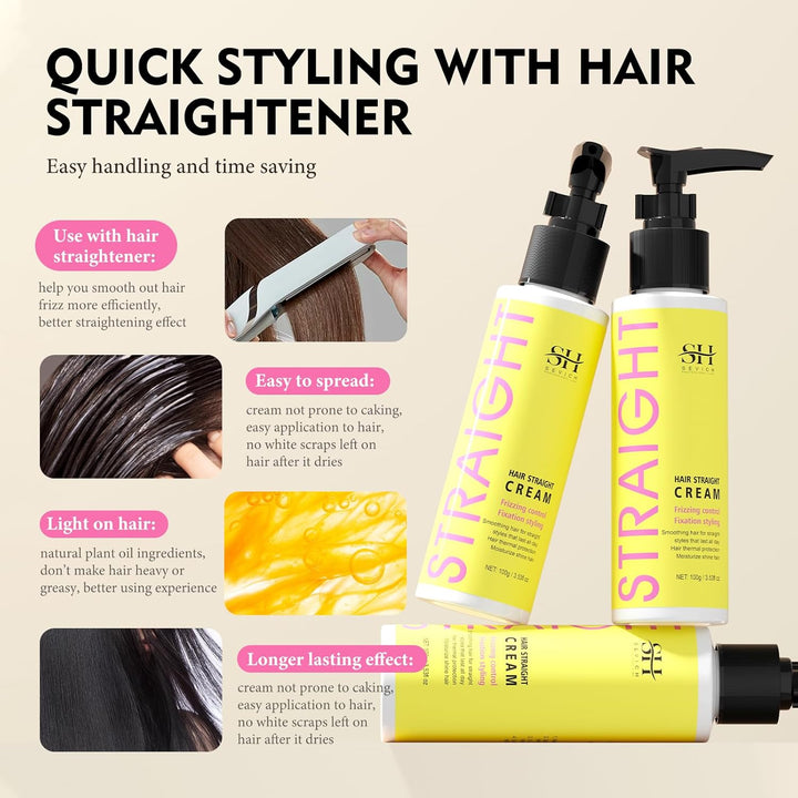 Hair Straightener Cream - Frizz Control Hair Care Products, Hair Serum for Frizzy and Damaged Hair, Keratina Para Alisar El Pelo - Long-Lasting Smoothness, Hair Straightening 72H,100G