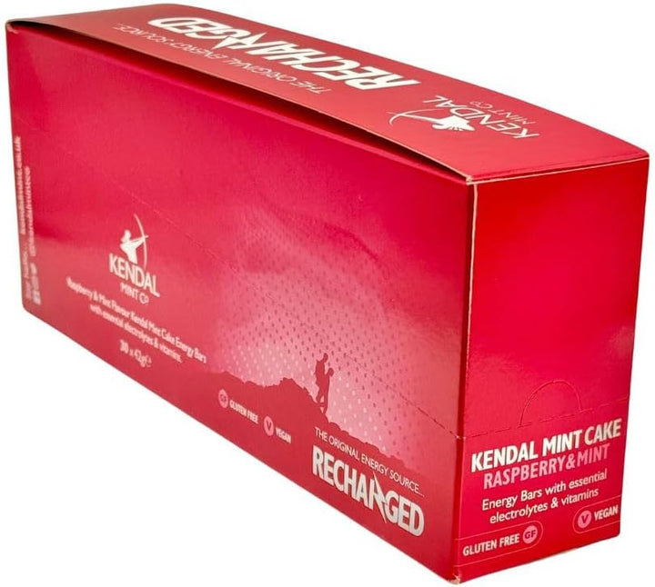 KMC Energy Bars Pocket-Sized, Original Flavour, Kendal Mint Cake Recharged, Vegan, Gluten Free with Essential Electrolytes & Vitamins35G (6 Count (Pack of 1), Raspberry)