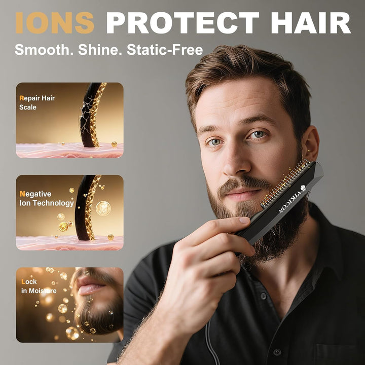 Beard Straightener, 30S Quick Heated Beard Brush, Mini Heating Straightening Comb for Men, Ionic/Lightweight/Fast/Anti-Scalding Hot Hair Brush for Styling Long&Short Beard