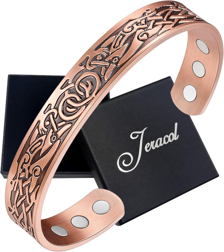 Copper Magnetic Bracelets for Men Women,100% Solid Copper Magnetic Cuff Bangle with Powerful Magnets(Each 3500 Gauss), Brazaletes with Jewelry Gift Box