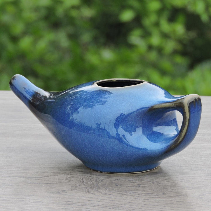 Ancient Impex Porcelain Ceramic Neti Pot with 5 Sachets of Neti Salt | Natural Sinus & Allergy Relief | Ayurvedic Nasal Cleansing Pot for Daily Nasal Wash – Elegant Blue Gradient Design