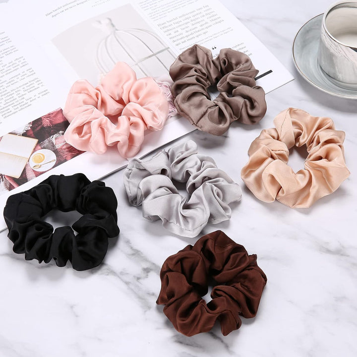 Scrunchies for Women Girls, Satin Hair Scrunchies Softer than Silk Hair Ties, Big Scrunchy Ponytail Holder with Elastic Hair Bands for Thick Thin Curly Hair -6 Pack, Style A