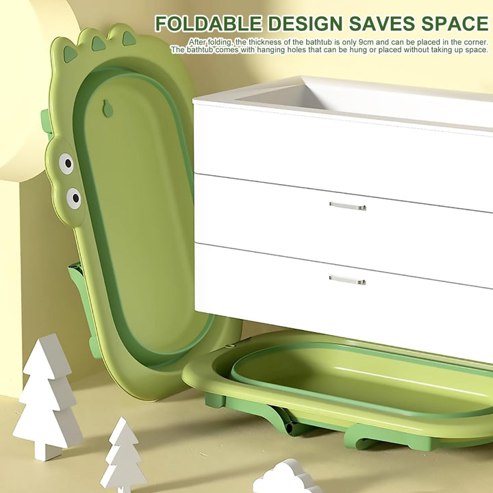 Baby Crocodile Bathtub,Foldable Bath Tub Collapsible Bathtub with Baths Support Cushion Pad Seat Mat, Baby Bath Essentials for Newborn, Anti-Slip Infant Tubs Soft Bathing for 0-3 Years