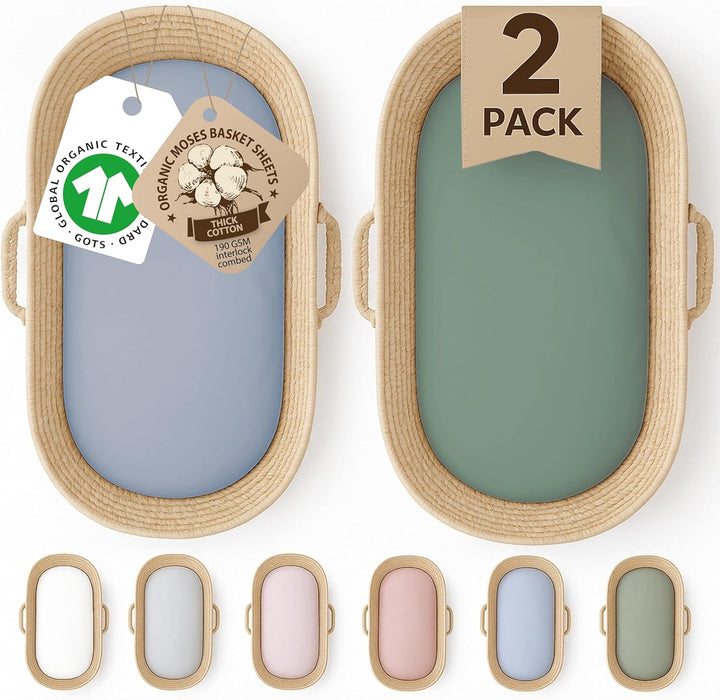 Organic Snuzpod 4 Compatible Crib Sheets - Thickest & Softest 2000GSM GOTS 100% Organic Cotton – Set of 2 Snuzpod Fitted Sheets – Snuzpod 4 Fitted Sheet 40 X 75.5 – Premium Snuzpod Mattress Bedding