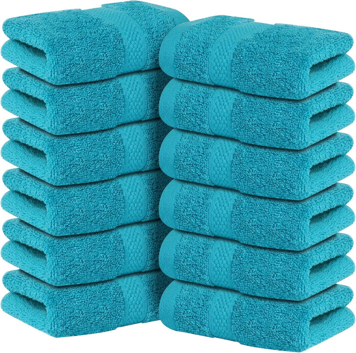 - 12 Pack Face Cloths |30X30 Cm| 100% Cotton Wash Cloths - Ultra Soft & Highly Absorbent Fingertip Towels for Spa, Gym, Hotel & Bathroom |Eloquent Blue|