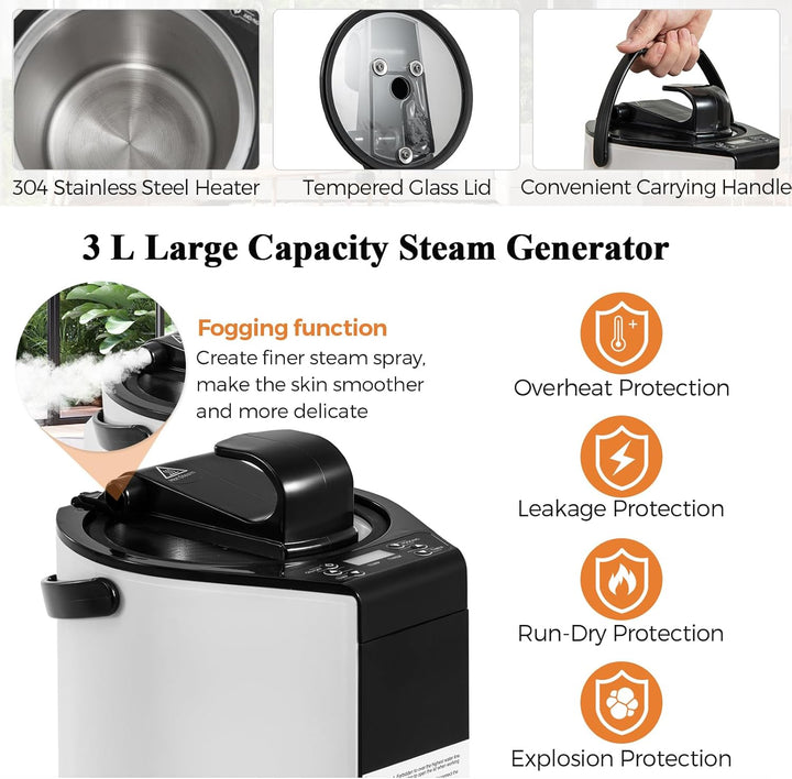 Portable Steam Sauna, Full Size Home Personal Sauna Tent with 3L 1000W Steamer, Remote Control, Folding Chair, Foot Massager Board, Foldable Full Body Steam Spa (Black)