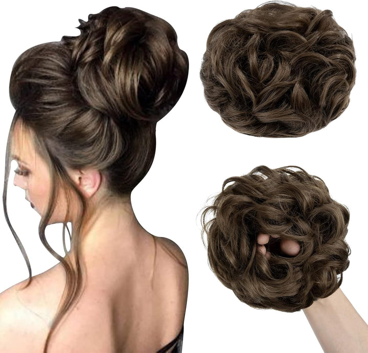 Messy Hair Scrunchies - Hair Bun Extensions & Curly Wavy Pieces for Women'S Updo, Ponytail & Donut Chignons - Natural Black