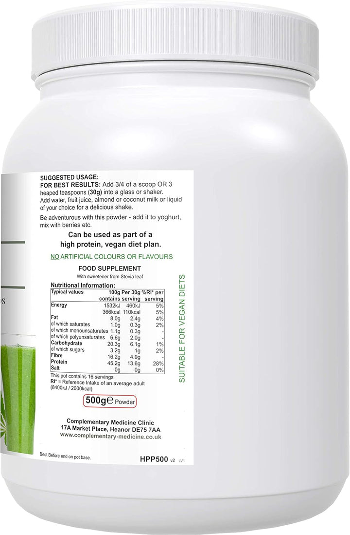 Bodyfuel Hemp Protein Powder plus 14 Superfoods & Phytonutrients – Spirulina, Chlorella, Acai Berry, Alfalfa - Non-Gmo Vegan Plant Protein Powder 500G