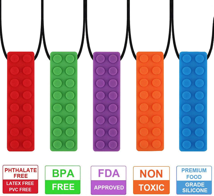 Chew Necklace, Sensory Chew Necklace Bundle for Kids with Chewing, ADHD, Autism, Biting Needs, Oral Motor Chewy, Silicone Necklace Made from Food Grade Silicone Safety, for Boys&Girls(5 PCS)