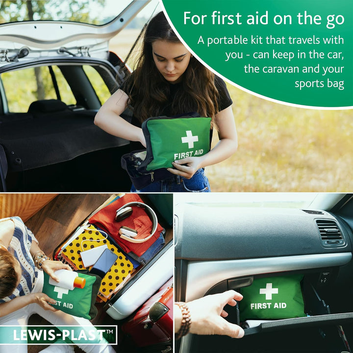 Lewis-Plast First Aid Kit Bag - 160 Piece Survival Kits - Safety Essentials for Travel Car Home Camping Work Hiking Holiday - Pack Supplies - Medium