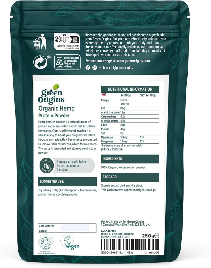 Organic Hemp Protein Powder, Raw 250G