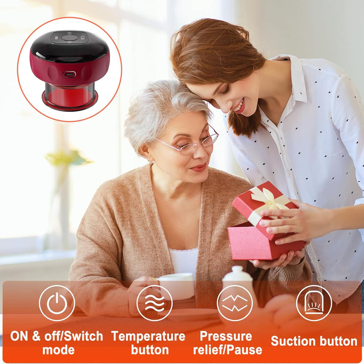 5 in 1 Electric Cupping Set Gua Sha Cupping Set with Remote 12 Adjustable Temperatures Vacuum Cupping Massager with Red Light for Body Reduce Muscle Pain with 3 Cups (Red)
