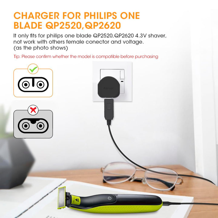 Charger for Philips One Blade QP2520, 4.3V USB Charging Cable A00390 Replacement Charger Cord for Philips Norelco One Blade QP2520, QP2620