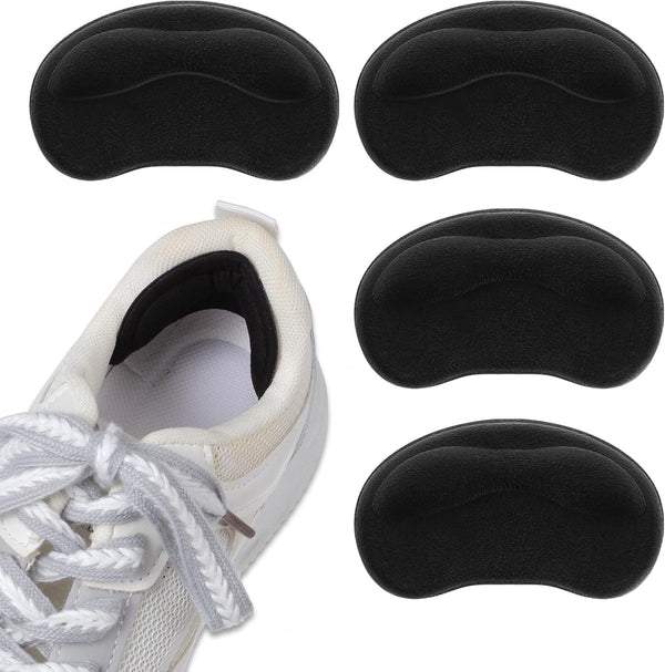 2 Pair Heel Cushion Pads, Self-Adhesive Heel Grips Inserts for Boots Loose Shoes Too Big, anti Blister Shoe Liners Heel Protectors, Reusable Heel Guards Liners for Women Men, Improve Shoe Fit (Black)