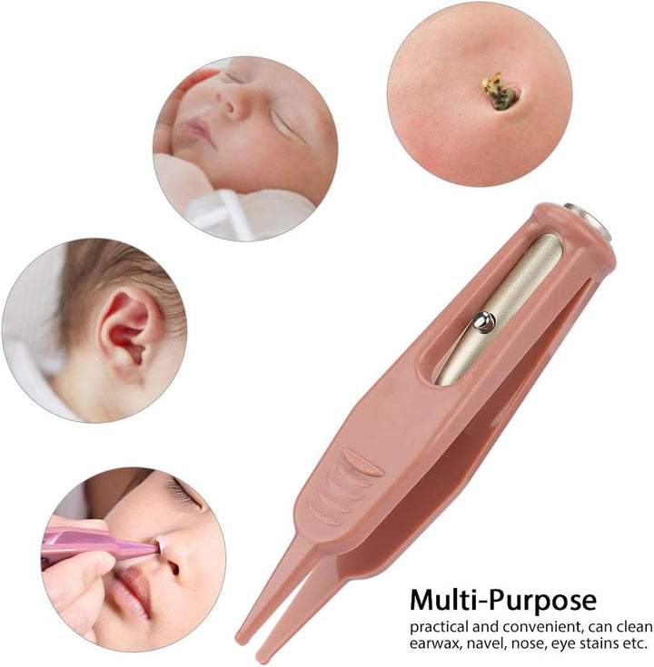 Baby Cleaning Tweezer, LED Lighted Nose Ear Navel Cleaner Remover for Infants Plastic Forcep Body Care Tool for Stuffy Nose Relief for Newborns Toddlers