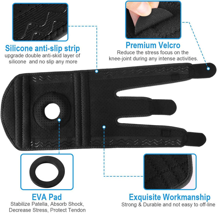 Knee Support with Open-Patella Design for Joint Pain, Sports, Injury Rehabilitation, Adjustable Knee Brace for Men Woman with 3 Straps, for Knee Circumference (12.5" to 18.5")