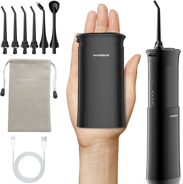 Mini Travel Water Flosser, Portable Cordless Oral Irrigator: 3+1 Modes with DIY Water Pressure Dental Flosser, IPX7 Waterproof, Telescopic Tank, 6 Jet Tips for Braces and Bridges Care