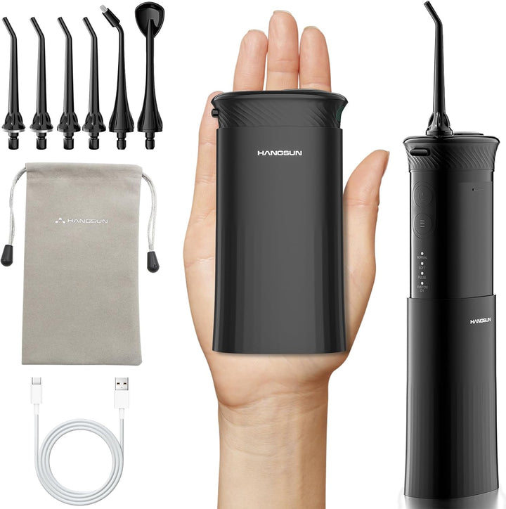 Mini Travel Water Flosser, Portable Cordless Oral Irrigator: 3+1 Modes with DIY Water Pressure Dental Flosser, IPX7 Waterproof, Telescopic Tank, 6 Jet Tips for Braces and Bridges Care