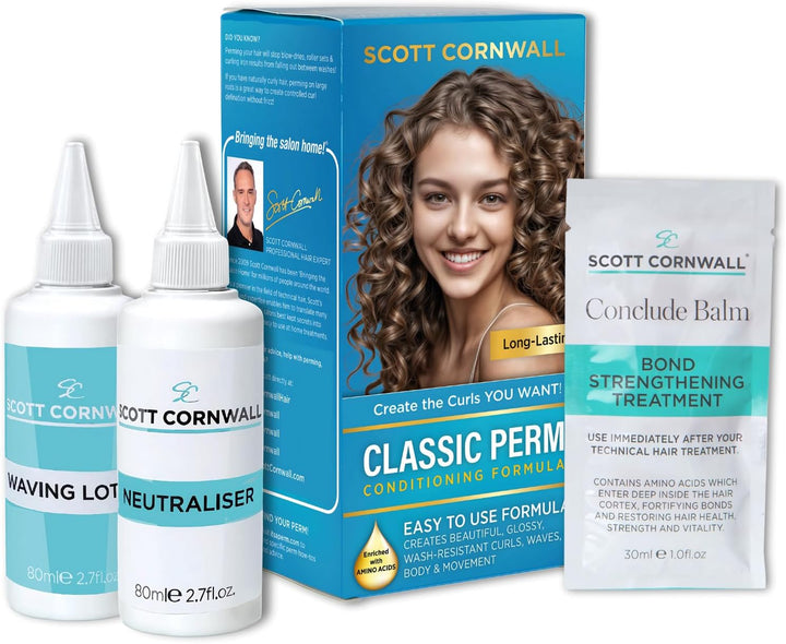 Classic Perm Kit with Amino Acid Complex for Permanent Curls and Waves, Unscented, Blue