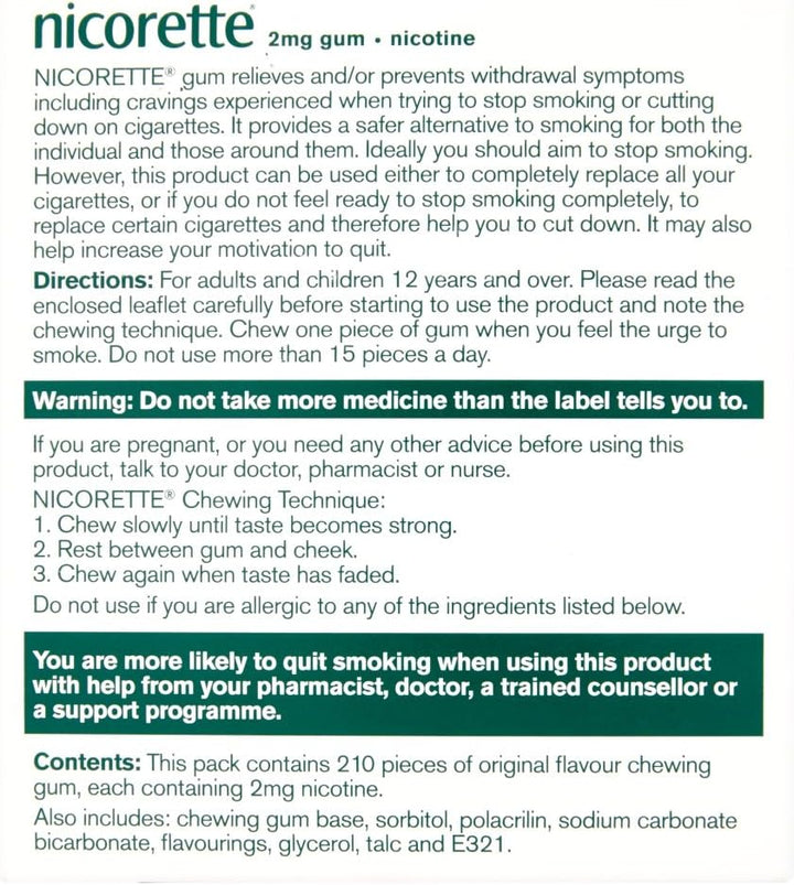 Original 2Mg Gum (210 Pieces), Discreet Stop Smoking and Stop Vaping Aid to Help You Quit for Good, Tackle Cravings and Withdrawal Symptoms, Nicotine Gum (Quit Smoking or Vaping)