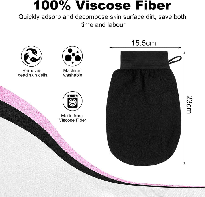 Exfoliating Gloves, 3 Pack Body Scrub Glove Bath SPA Exfoliating Mitts, Dual-Sided Deep Clean Exfoliation Scrubbing Mitt, Dead Skin Remover Glove Deep Body Scrubber（White+Pink+Black）