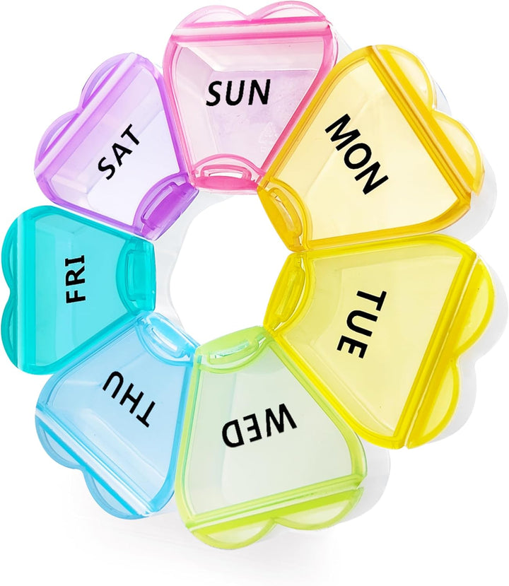 Weekly Pill Organiser, Cute, 7 Day, Large Compartments, Portable Tablet Box, Round, Vitamin and Supplement Case (Pink)