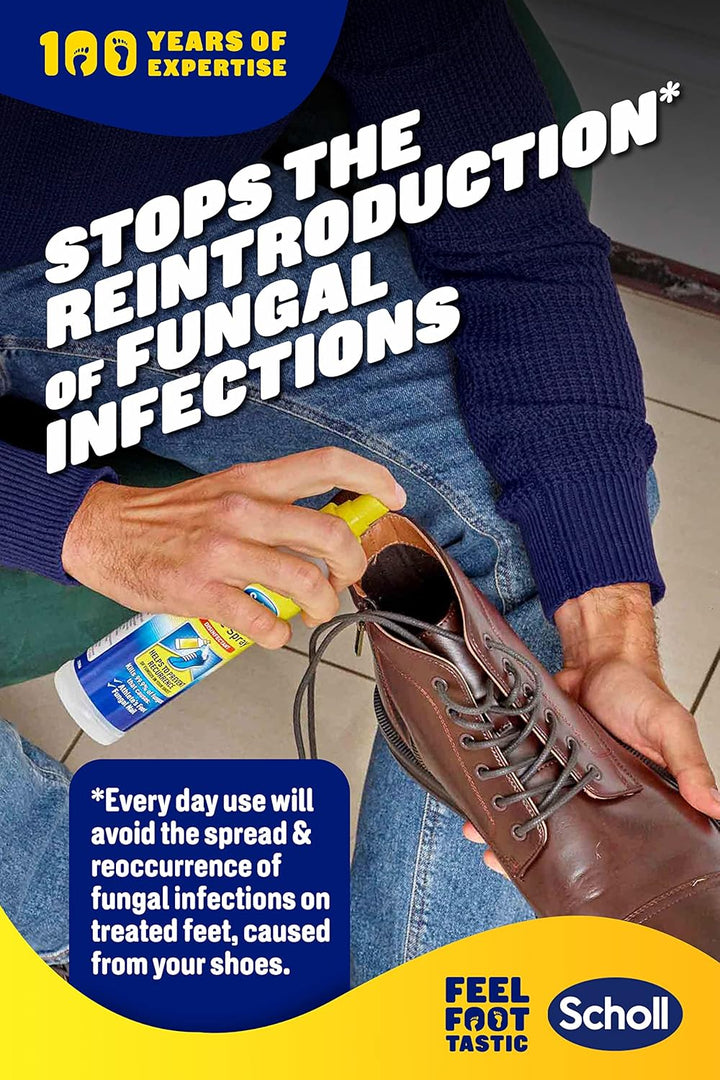 Scholl Shoe Spray Antifungal Disinfectant, 250Ml - Kills 99.9% of Fungal Nail & Athlete'S Foot Causing Fungi, & Odour Causing Bacteria, Pack of 1