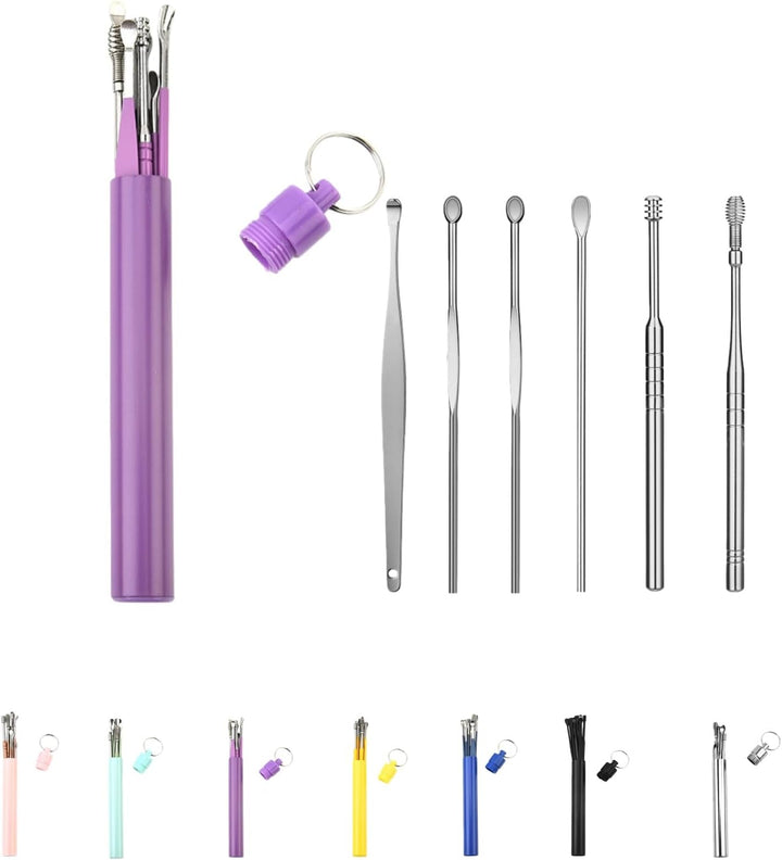 6 Counts Ear Wax Removal Tool Set with Storage Tube, 2026 New Earwax Cleaner Tool Kit, Stainless Steel Earwax Removal Toolkit with Portable Storage Box (Pink)