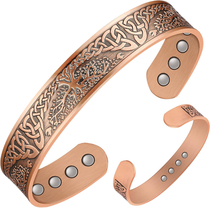 Copper Magnetic Bracelets for Men Women,100% Solid Copper Magnetic Cuff Bangle with Powerful Magnets(Each 3500 Gauss), Brazaletes with Jewelry Gift Box