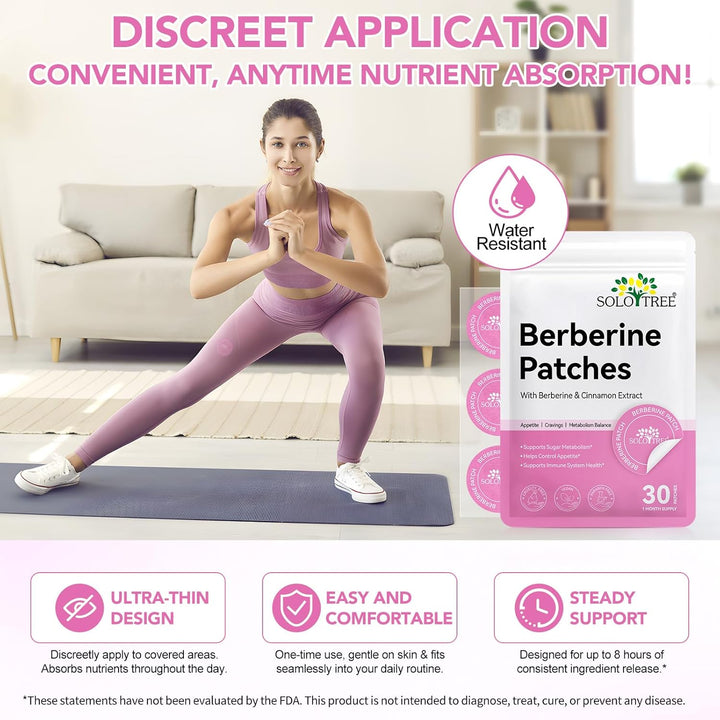 Berberine Patches 30Pcs, Berberine & Cinnamon Extract, Vegan