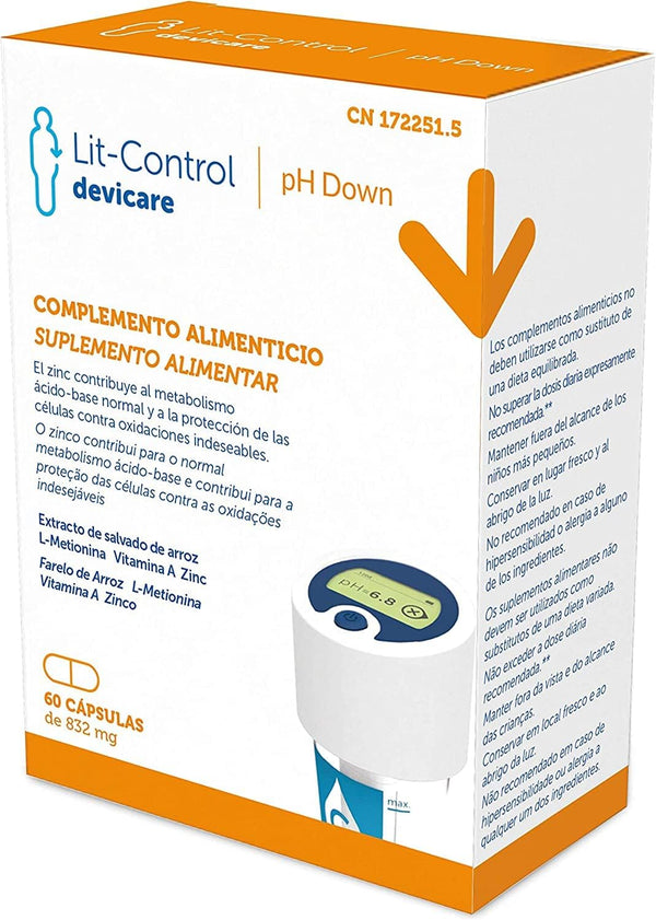 Lit-Control Ph down - Food Supplement to Reduce Kidney Stones - Prevents Crystallization of Urinary Salts - Decreases Urinary Ph - 60 Capsules