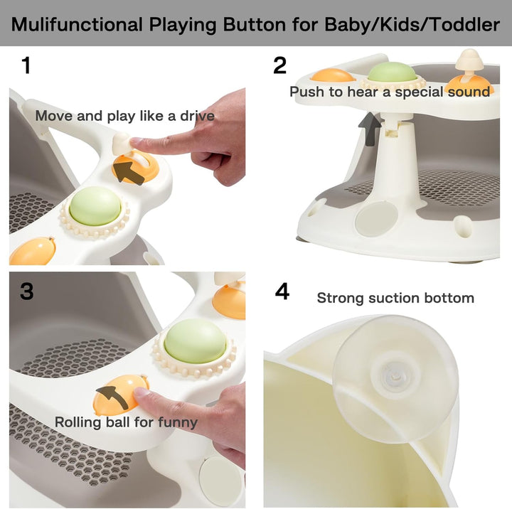 Baby Bath Seat 6 Months+ Child Bath Tub Non-Slip Baby Bath Chair with Toys, Water Jug, Grey New