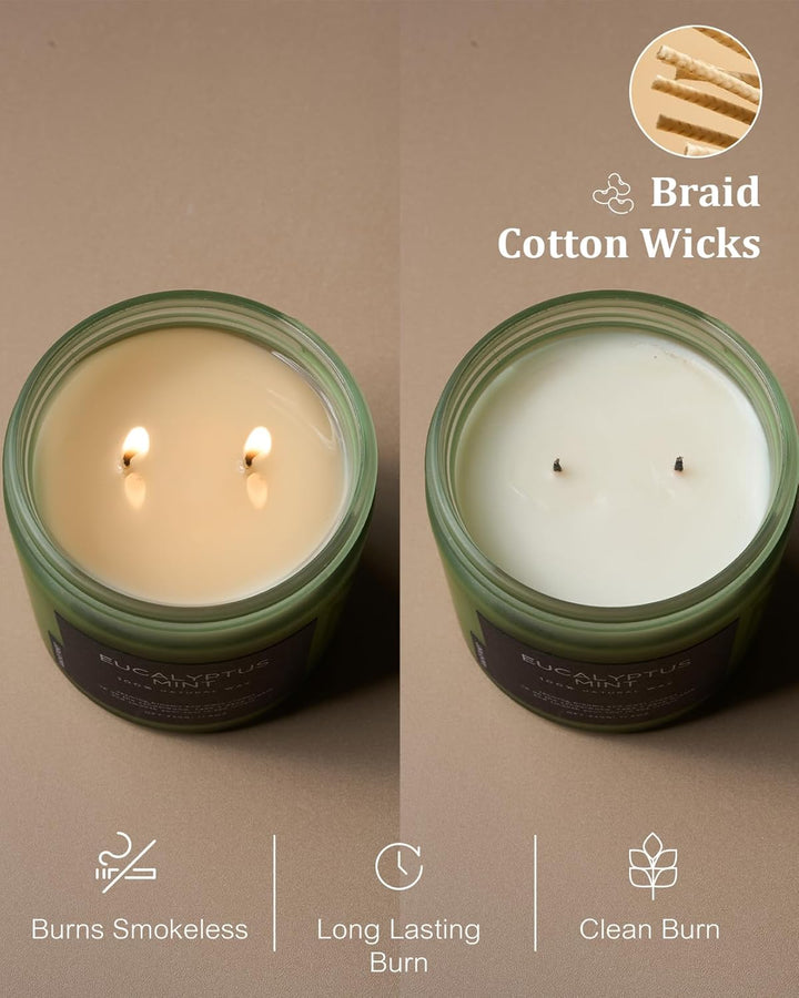 Eucalyptus Mint Soy Candles for Home Scented, 330G 70 Hour Burn Aromatherapy Candle Gift for Stress Relief, Meditation, Yoga, Relaxing SPA, Reusable Jar Candles for Men and Women