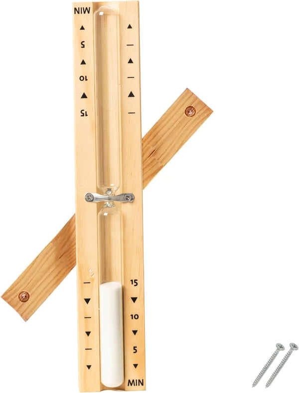 15-Minute Wooden Sauna Hourglass Timer - Wall-Mounted Rotating Heat Resistant Sand Clock (Whie)