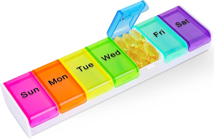 Pill Box 7 Day 1 Times a Day, Weekly Tablet Organiser, Travel Daily Pill Box Organiser 7 Day, Large Pillbox Tablet Box Portable Pill Case Tablet Dispenser for Travel Work, Black